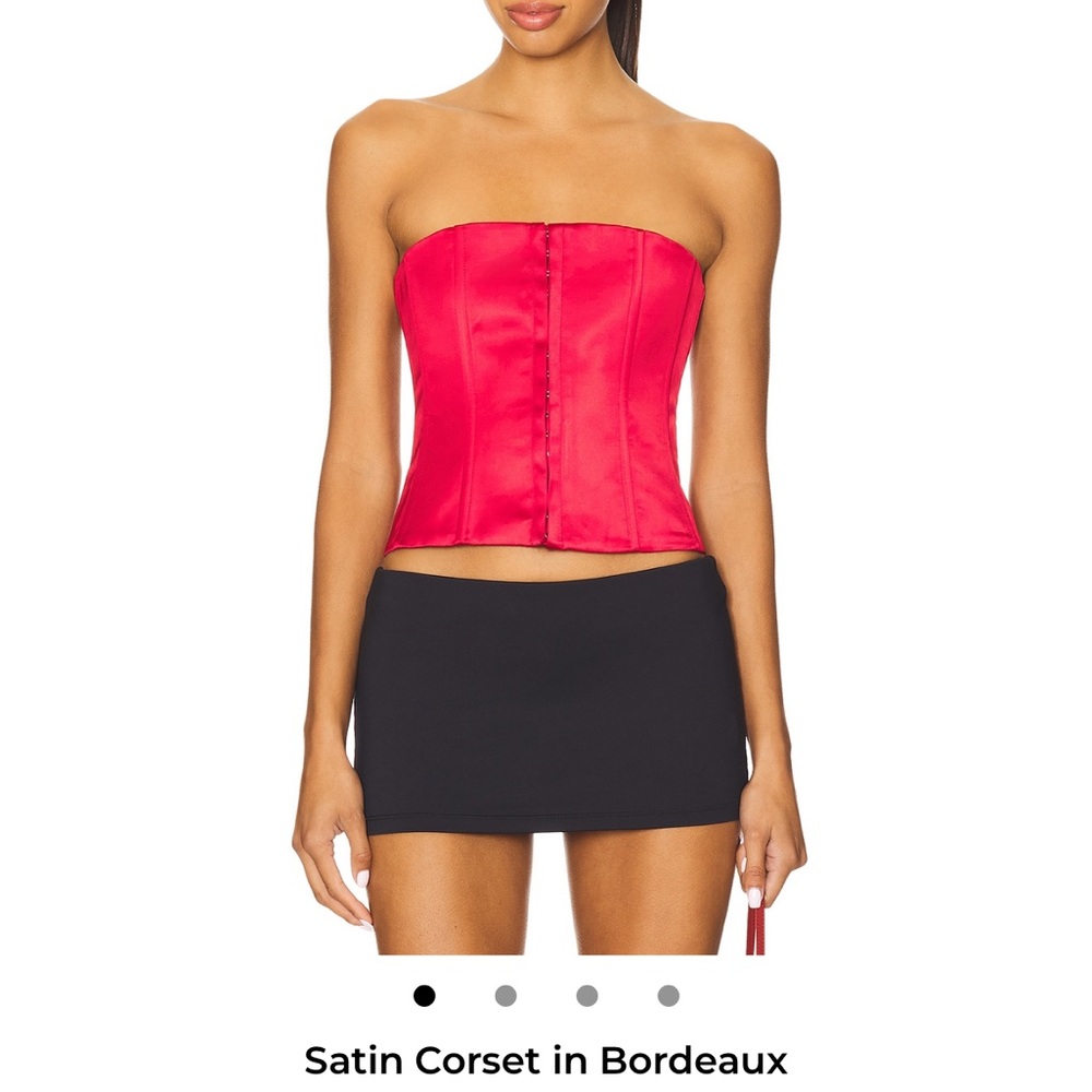 Danielle Guizio Bordeaux Satin Strapless Corset Crop Top